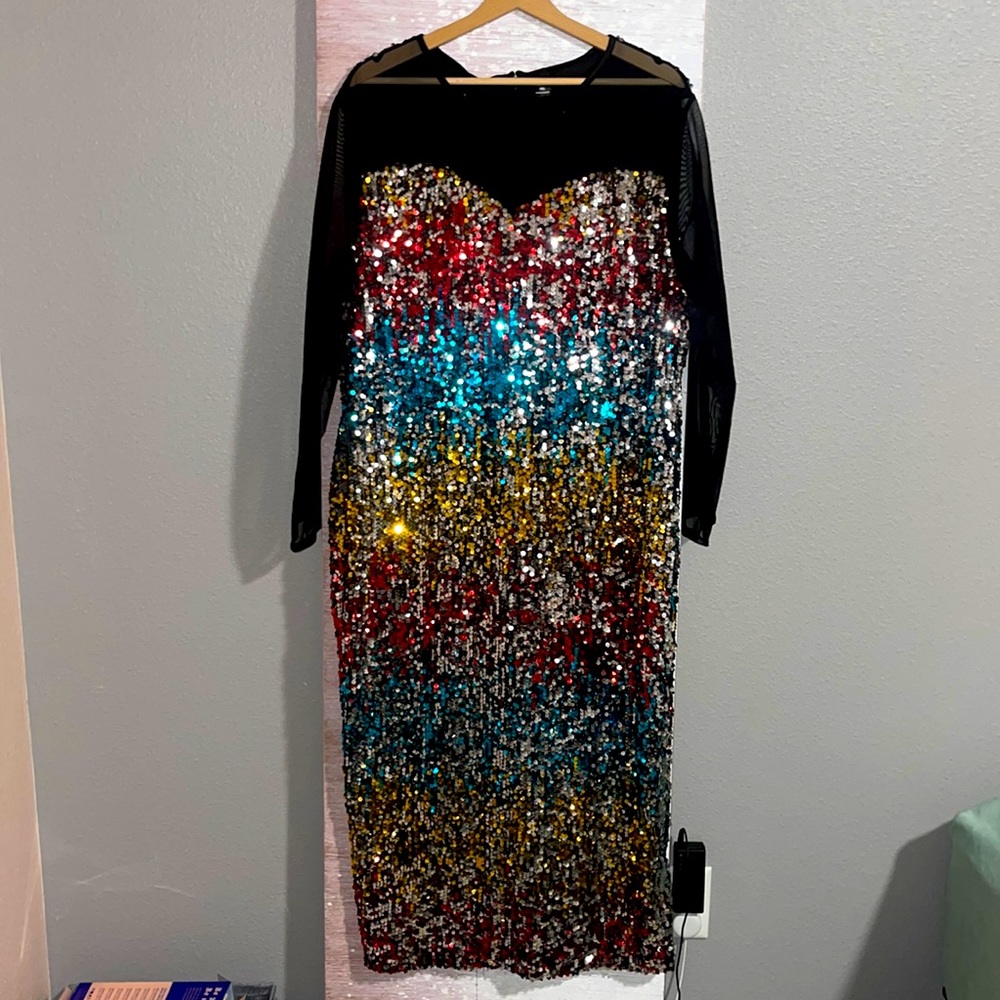 New SHEIN 4X cocktail dress! Stretchy w/ sheer sleeves. Perfect for winter!